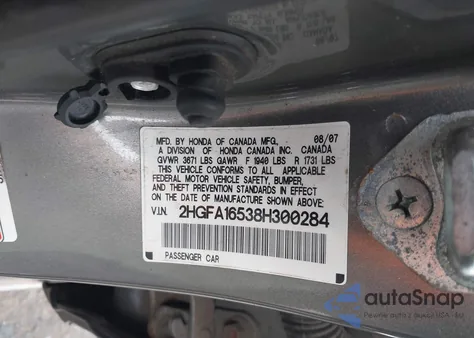 2008 Honda Civic Lx from USA, damaged, VIN 2HGFA16538H300284